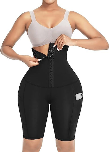 Tummy Control Shapewear Shorts for Women High Waisted Body Shaper Waist Trainer Leggings with Pockets