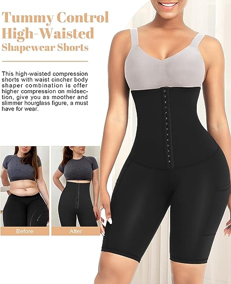 Tummy Control Shapewear Shorts for Women High Waisted Body Shaper Waist Trainer Leggings with Pockets