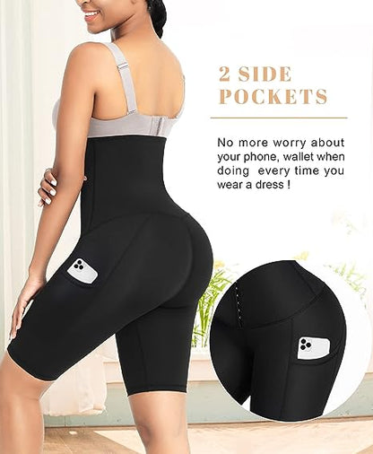 Tummy Control Shapewear Shorts for Women High Waisted Body Shaper Waist Trainer Leggings with Pockets
