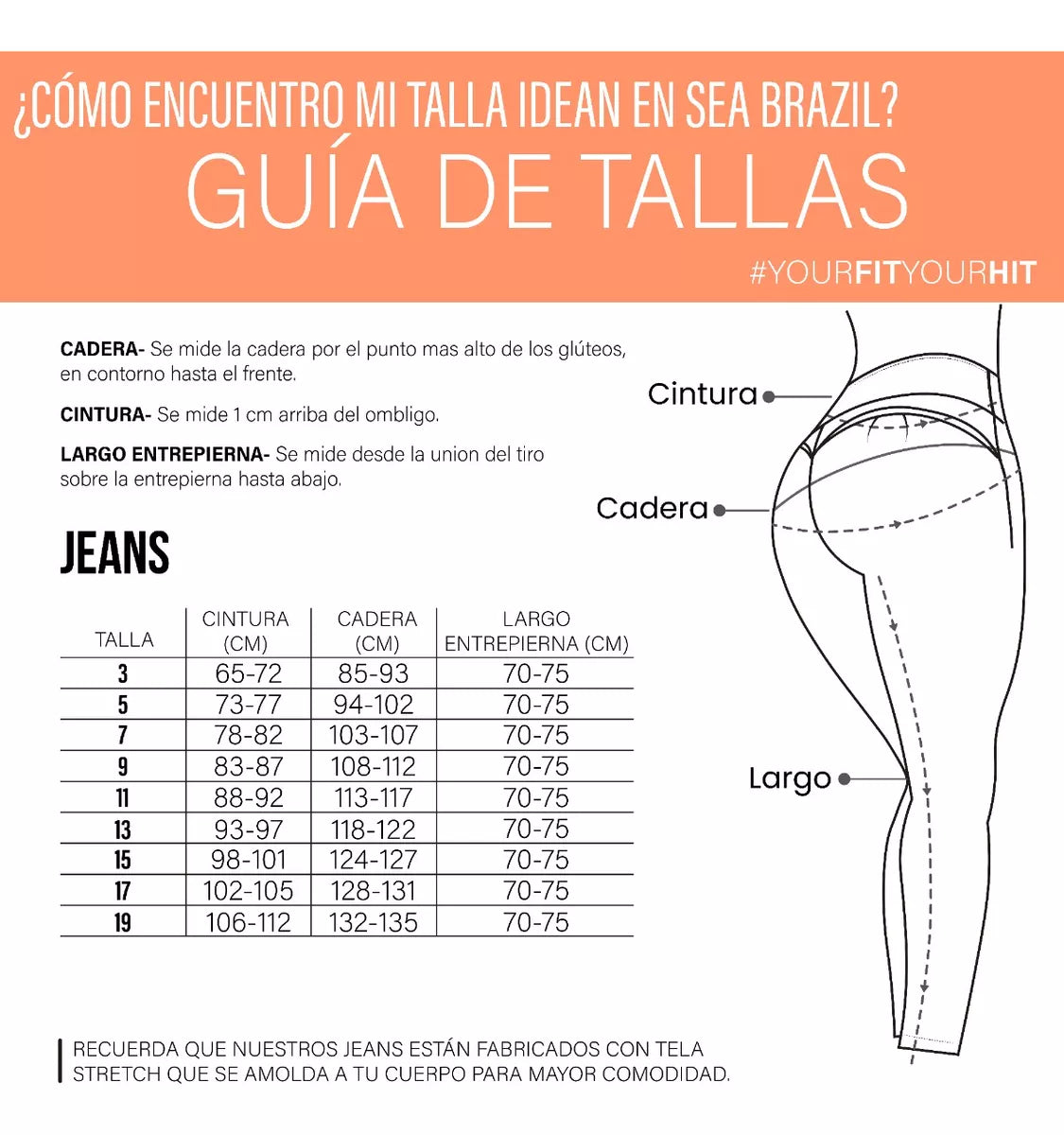 JEANS SEA BRAZIL 1 PIEZA MEZCLILLA STRECH (LEVANTA POMPA)