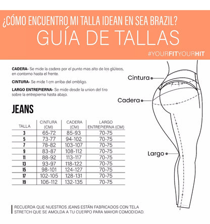 JEANS SEA BRAZIL 1 PIEZA MEZCLILLA STRECH (LEVANTA POMPA)