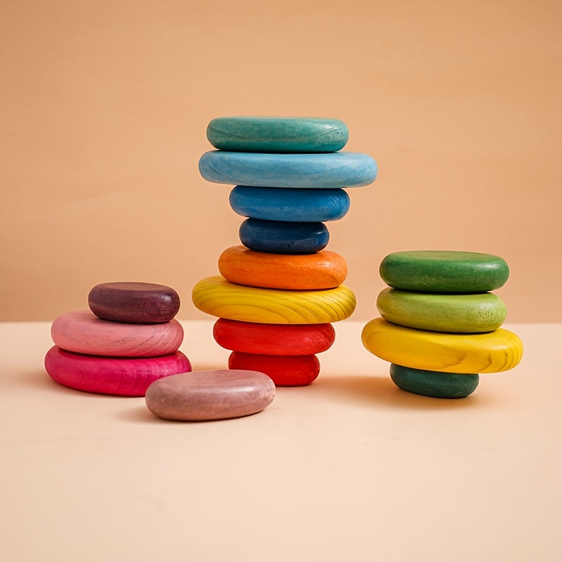 16 PCS Stacking Rocks Wooden Stacking Blocks