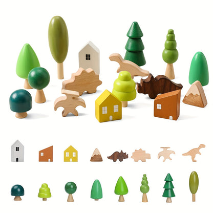 16 PCS Tree and Dinosaurs Scene Building Toys