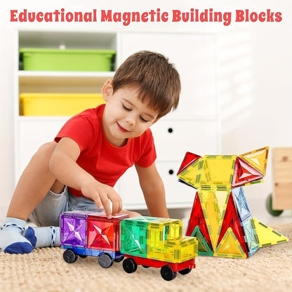 120 PCS Deluxe Magnetic Tiles with 2 Cars Toy Set