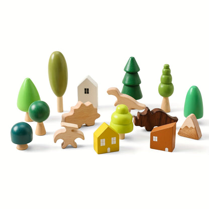 16 PCS Tree and Dinosaurs Scene Building Toys