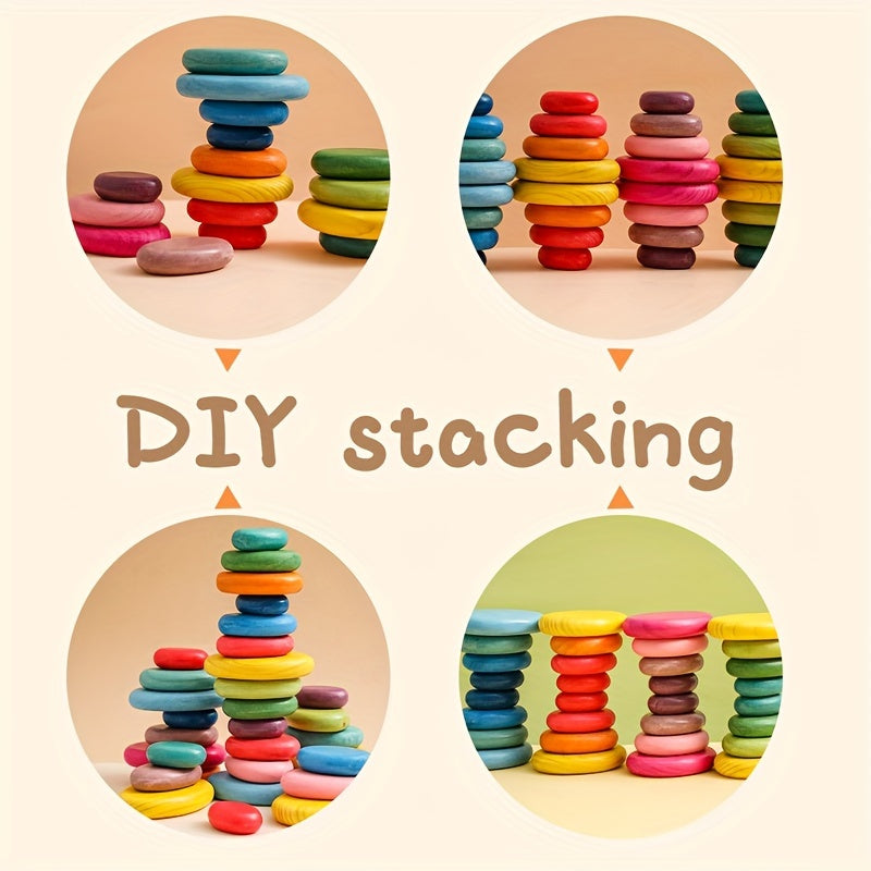 16 PCS Stacking Rocks Wooden Stacking Blocks