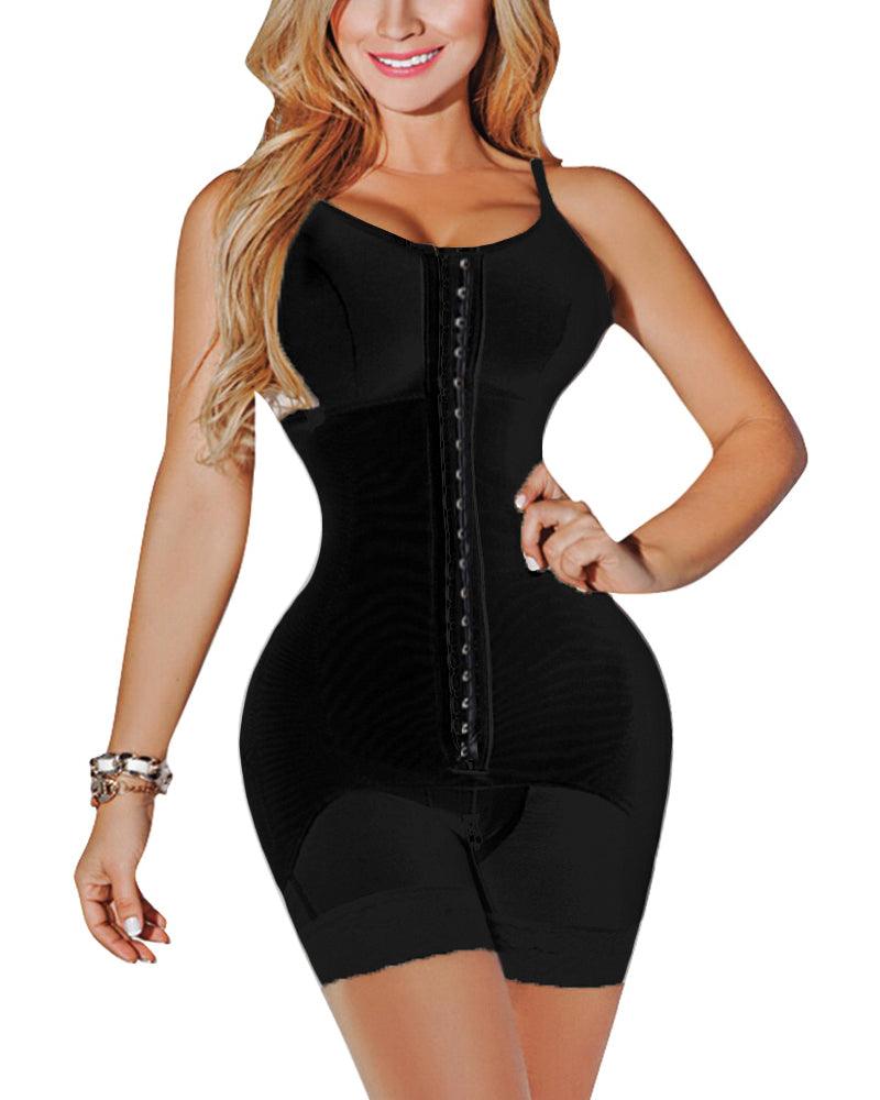 womens compression garment with thin straps hook closure waist slimming shapewear