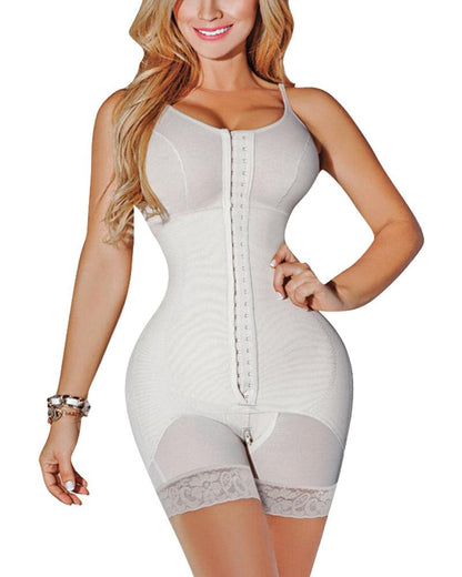 womens compression garment with thin straps hook closure waist slimming shapewear