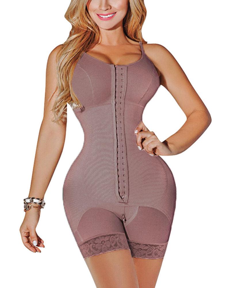 womens compression garment with thin straps hook closure waist slimming shapewear