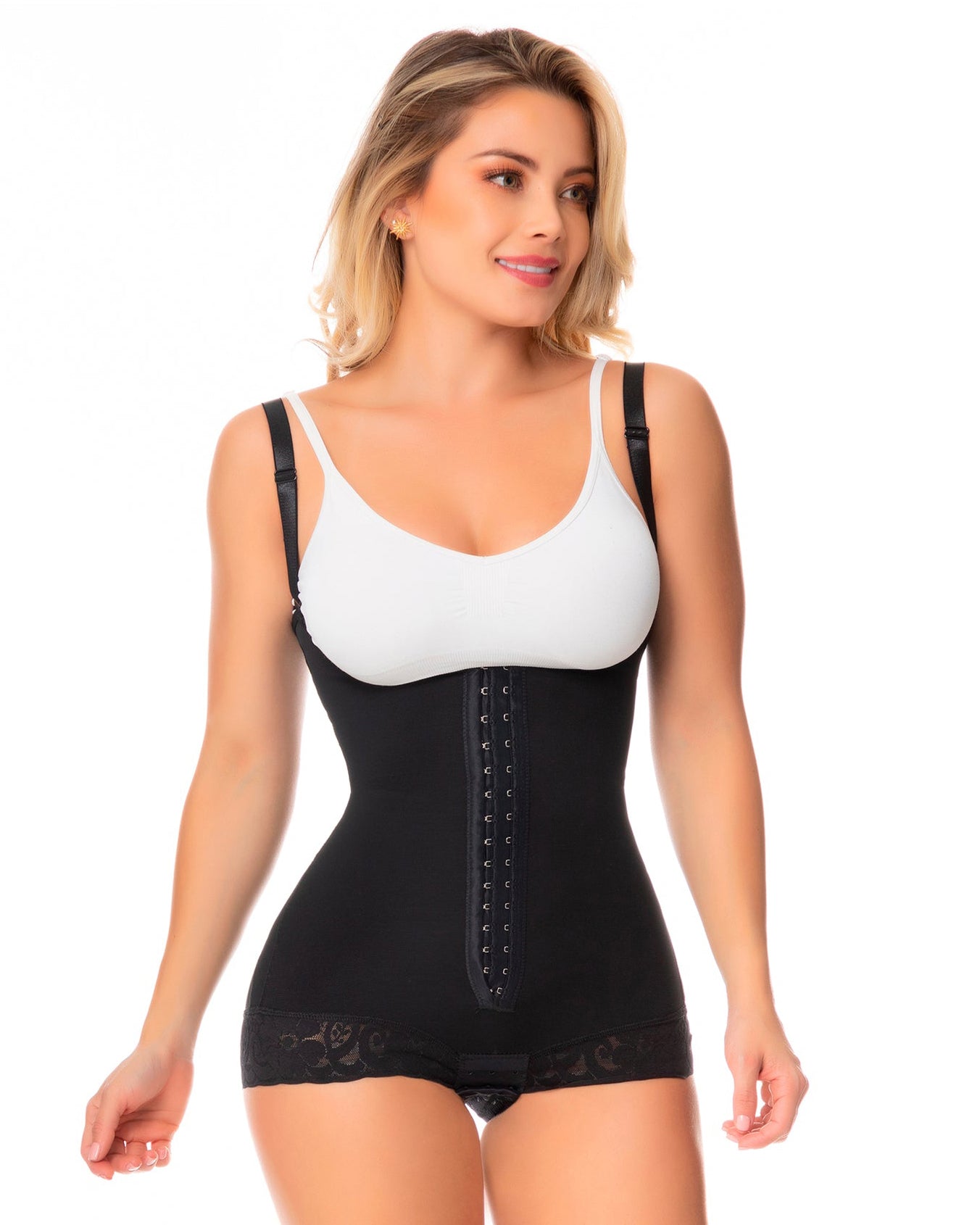 Fajas Colombianas Body Shaper Hipster Girdle With 2 Line Front Hooks, Perineal Area With Crotch, Covered Back