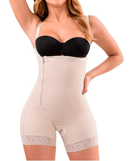 Side Zipper Tummy Control Hip Lift Lace Ajustable Shoulder Strap For Women Bodysuit