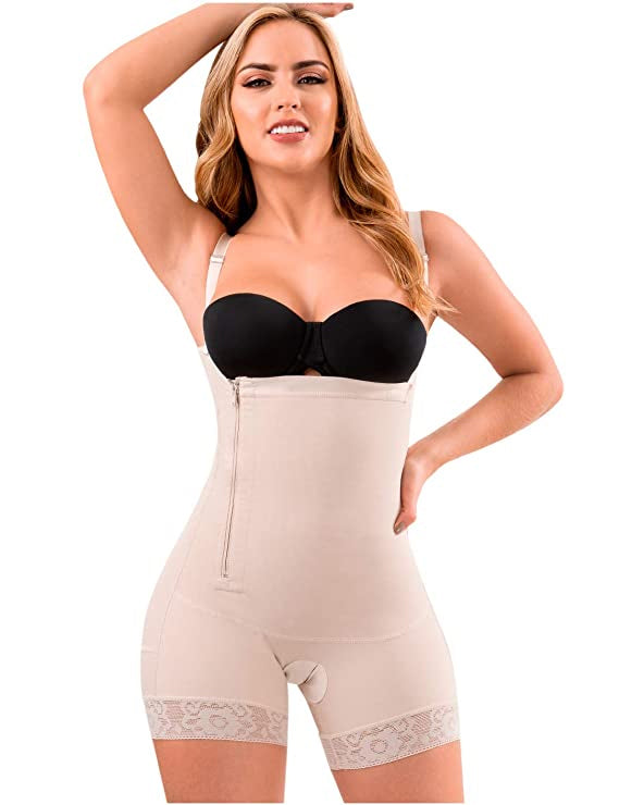 Side Zipper Tummy Control Hip Lift Lace Ajustable Shoulder Strap For Women Bodysuit