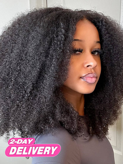 Wear Go Pre-bleached Afro Kinky Curly Glueless Wig Pre-cut HD Lace Pre-plucked