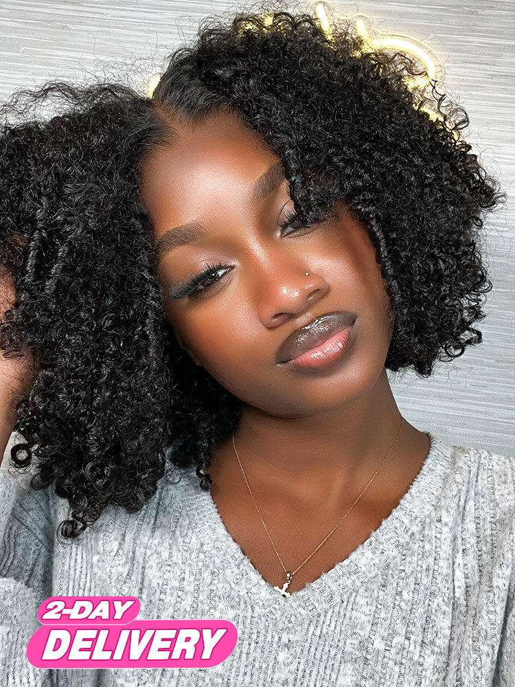 Pre-bleached Knots Easy to Wear Glueless Pre-cut HD Lace Kinky Curly Wig Pre-plucked