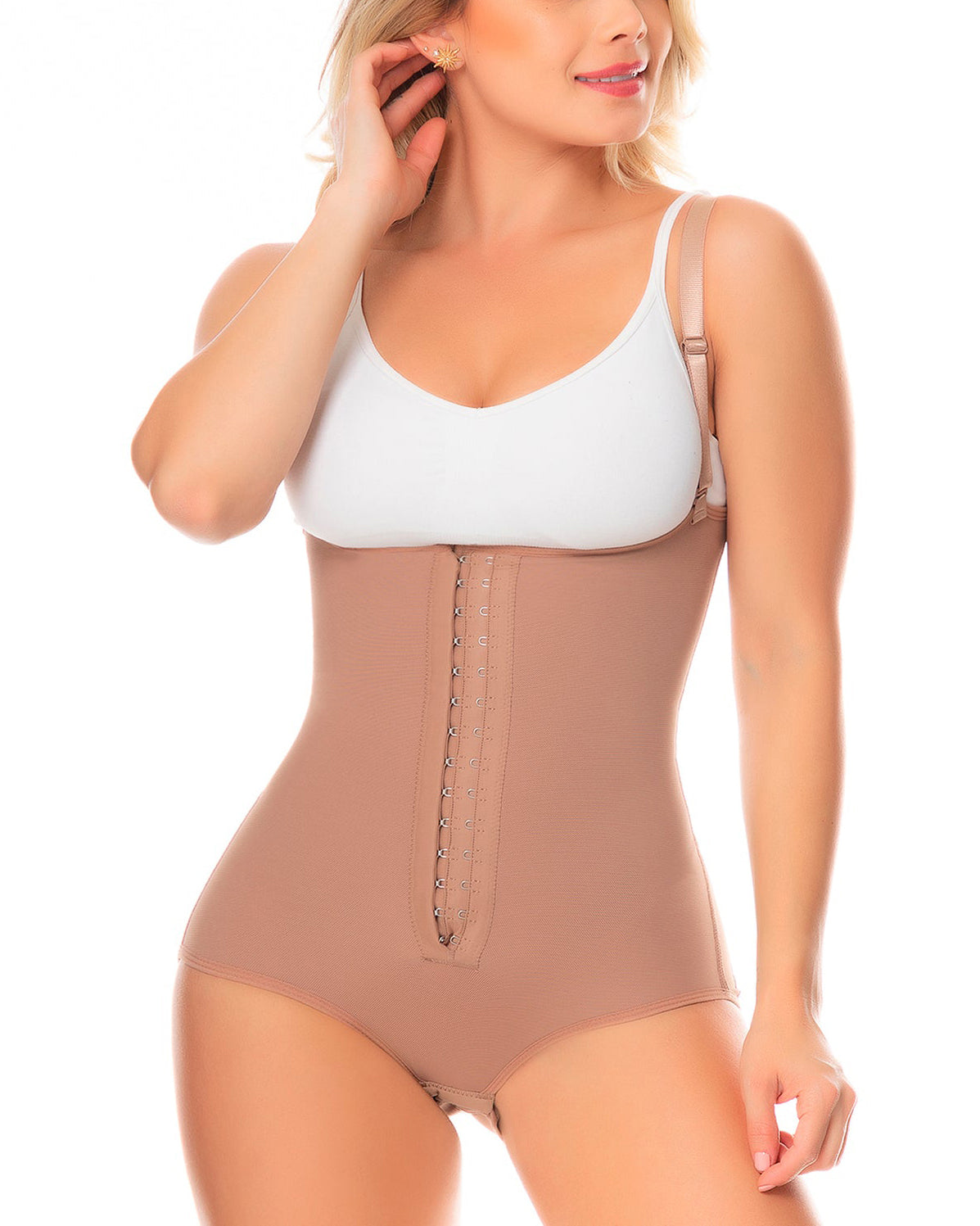 Fajas Colombianas Body Shaper Girdle With 2 Line Hooks, Covered Back, Free Breasts, Perineal Opening Crotch