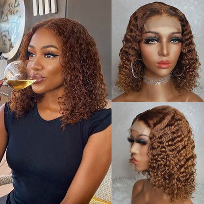 New Light Brown Short Bob Curly Wig Medium Hair