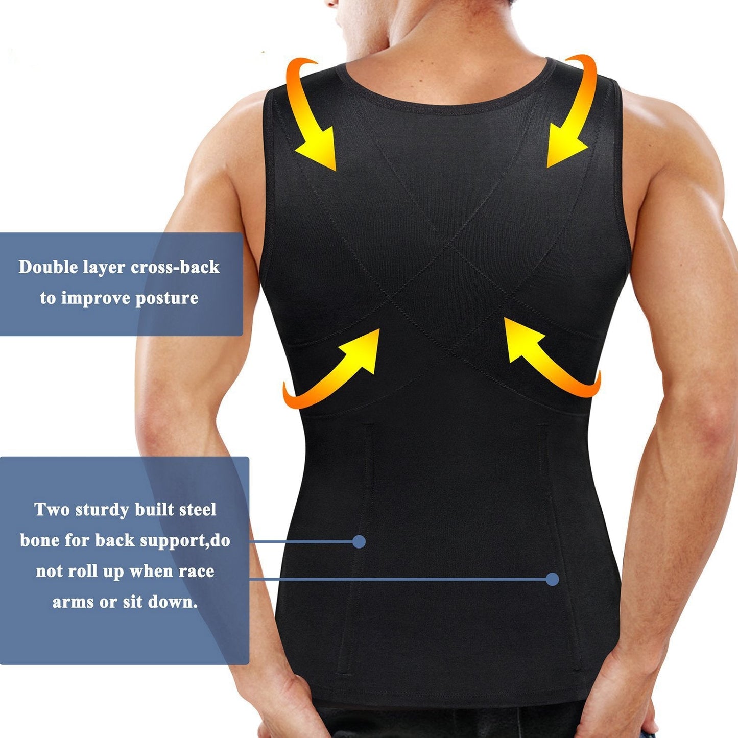 Nebility Men Zipper Vest For Slim & Back Support