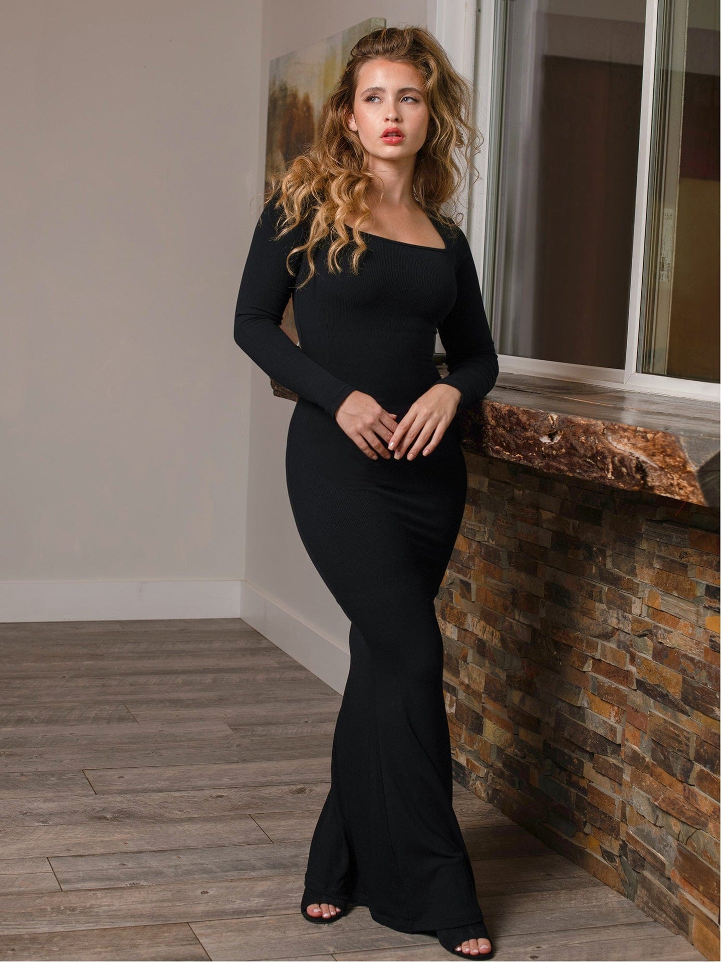 Built-In Shapewear Long Sleeve Maxi Lounge Dress