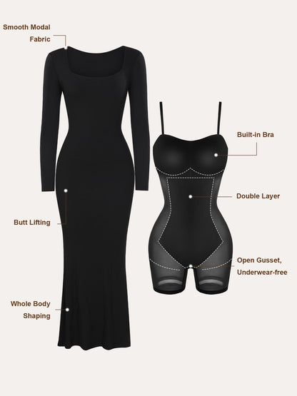 Built-In Shapewear Long Sleeve Maxi Lounge Dress