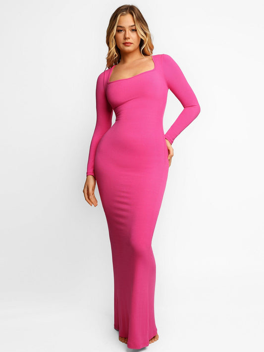 Built-In Shapewear Long Sleeve Maxi Lounge Dress