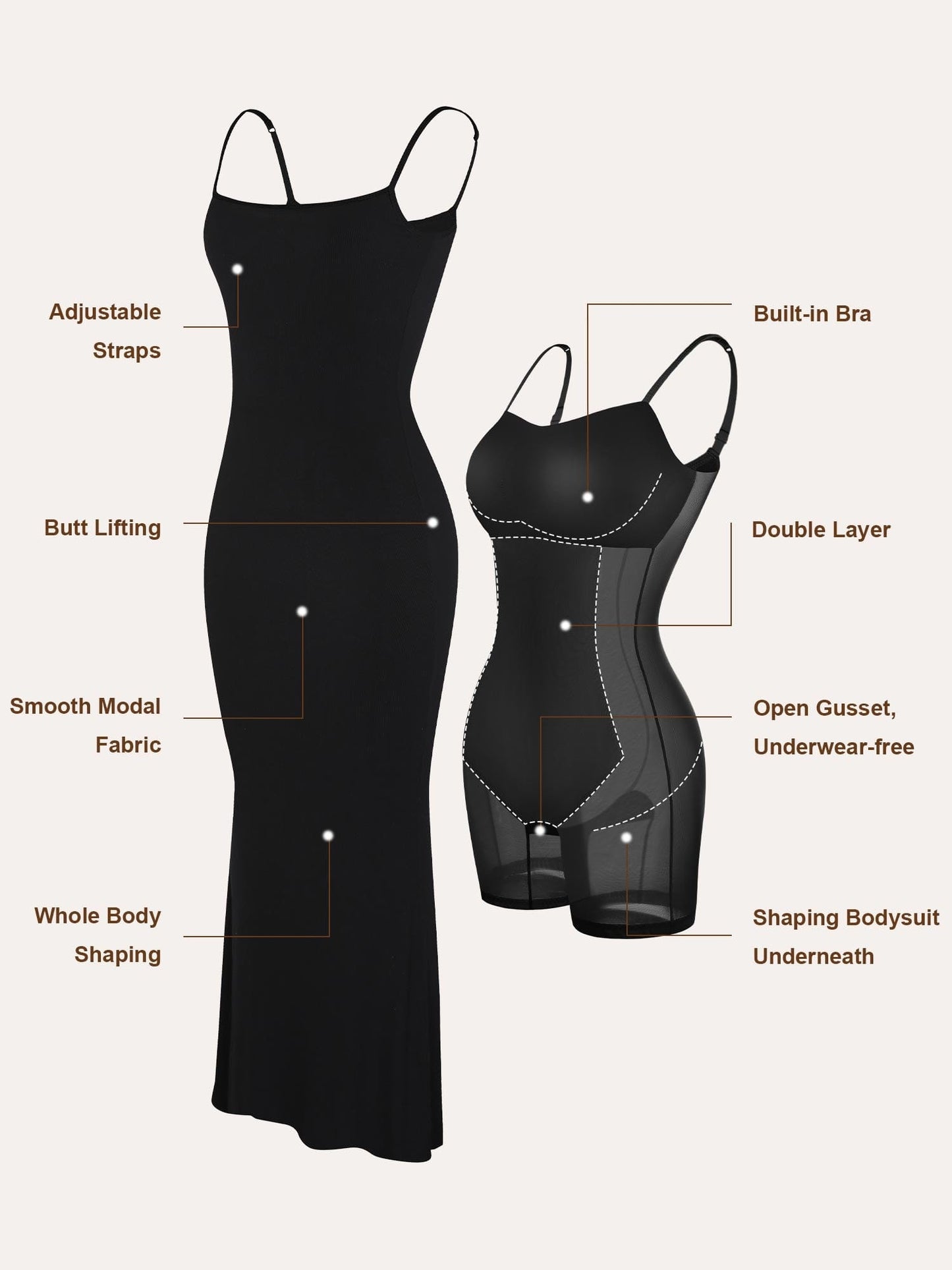 Built-In Shapewear Slip Maxi Lounge Dress